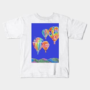 Hot Air Balloon Watercolor Painting on Navy Blue Balloons Kids T-Shirt